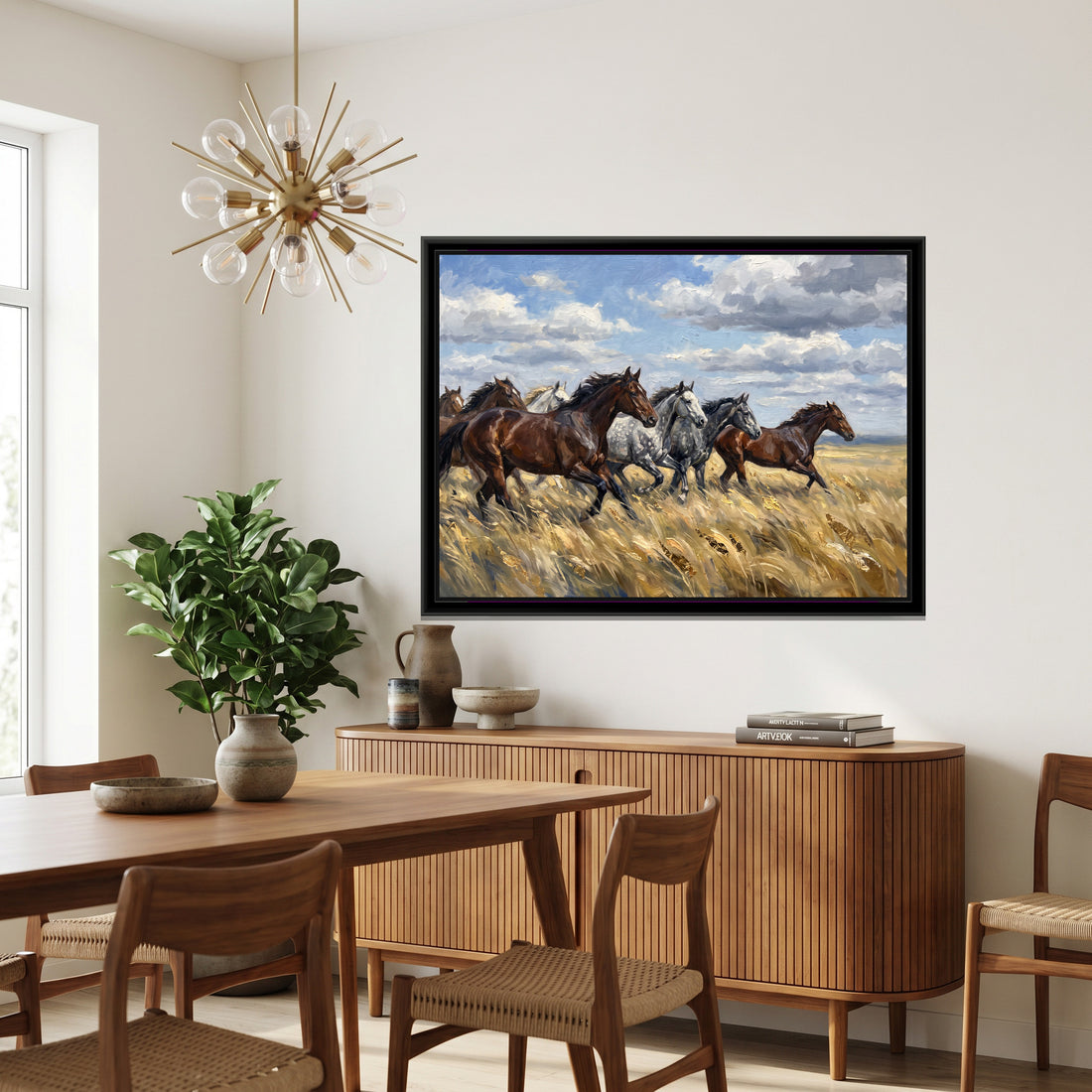 A Kolorkaari canvas in a floater frame, in a room