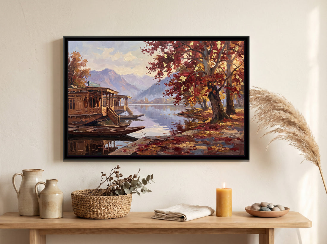 A Kolorkaari canvas in a floater frame, in a room