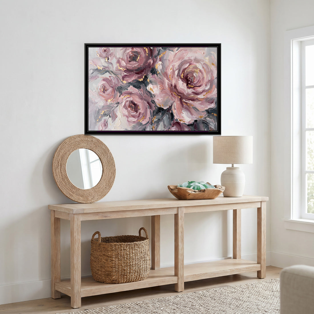 A Kolorkaari canvas in a floater frame, in a room