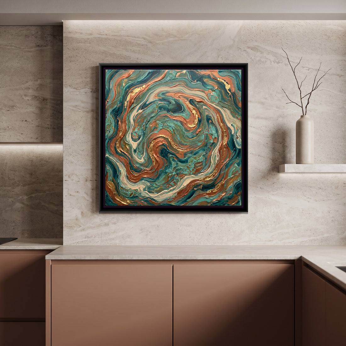 A Kolorkaari canvas in a floater frame, in a room