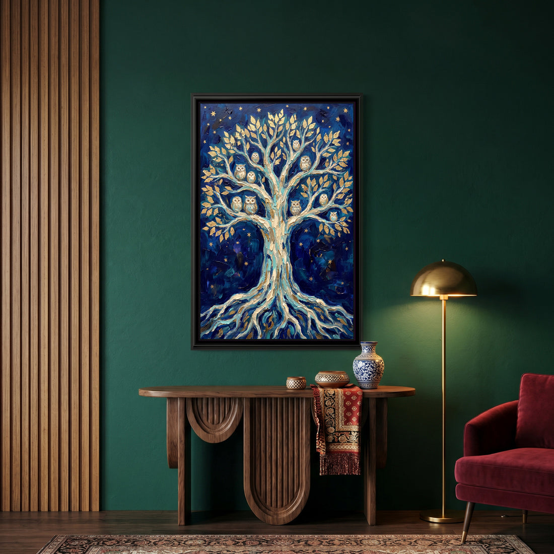 A Kolorkaari canvas in a floater frame, in a room