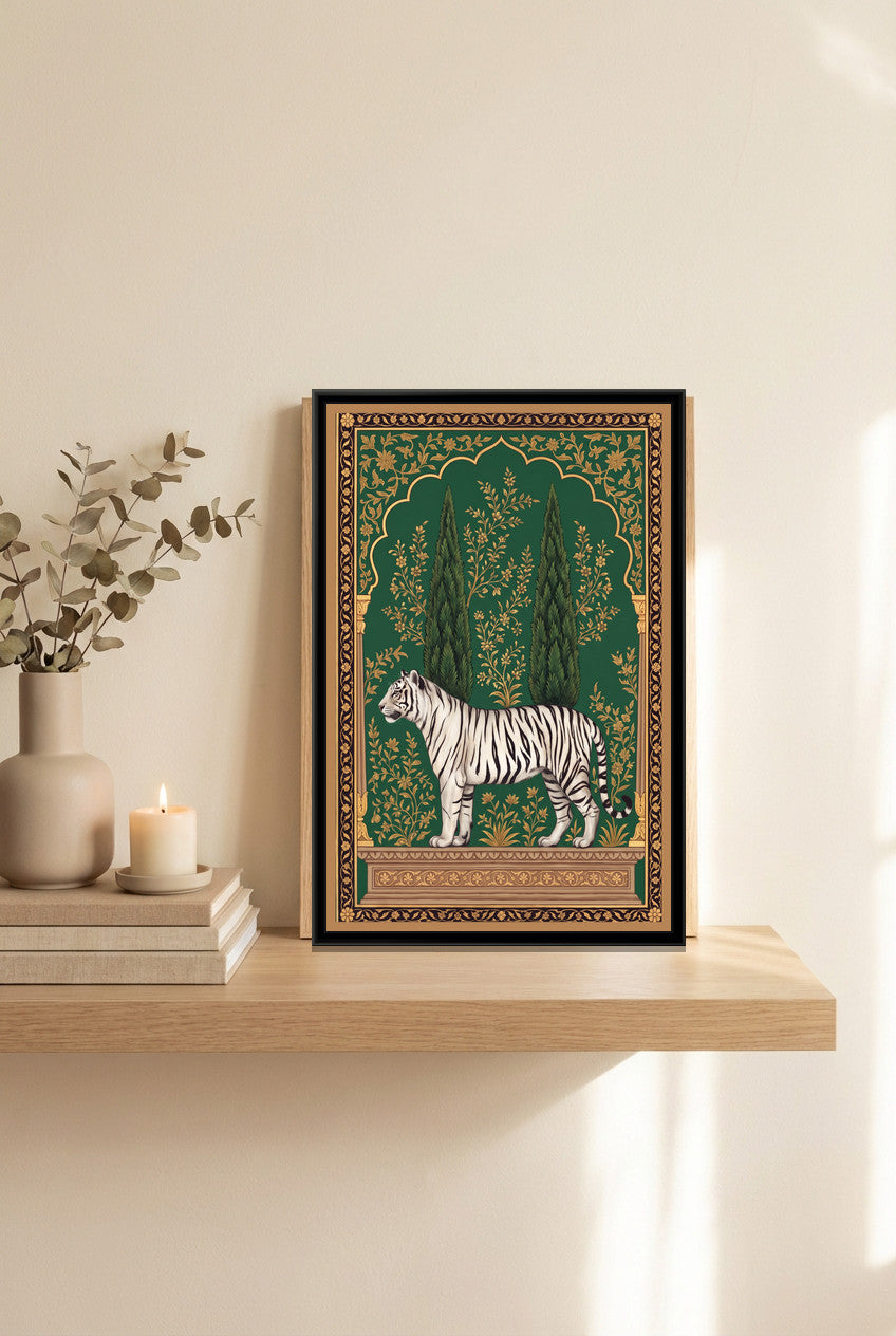 A Kolorkaari canvas in a floater frame, in a room