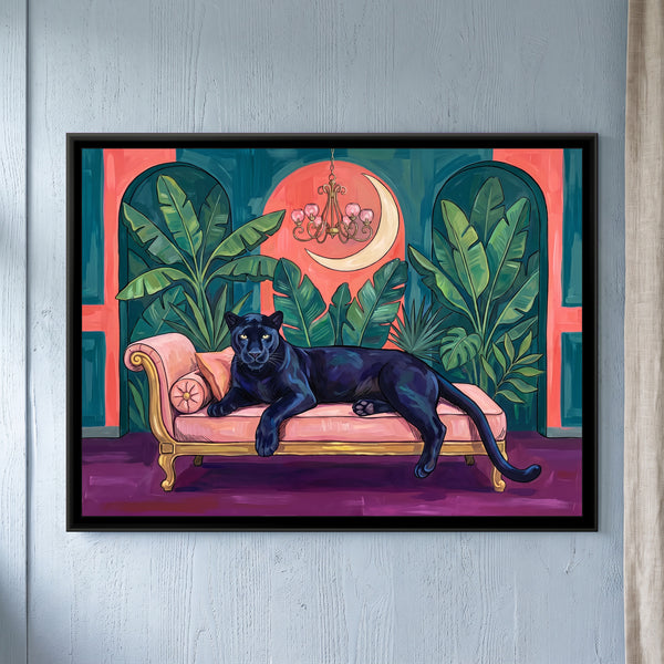 Black Panther on a Blush Daybed in Teal and Coral