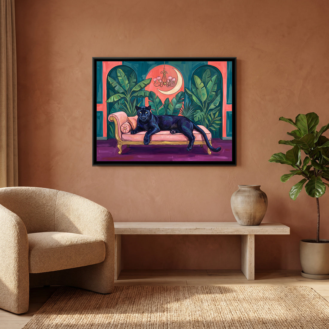A Kolorkaari canvas in a floater frame, in a room