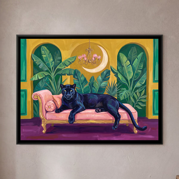 Black Panther on a Blush Daybed in Mustard and Emerald