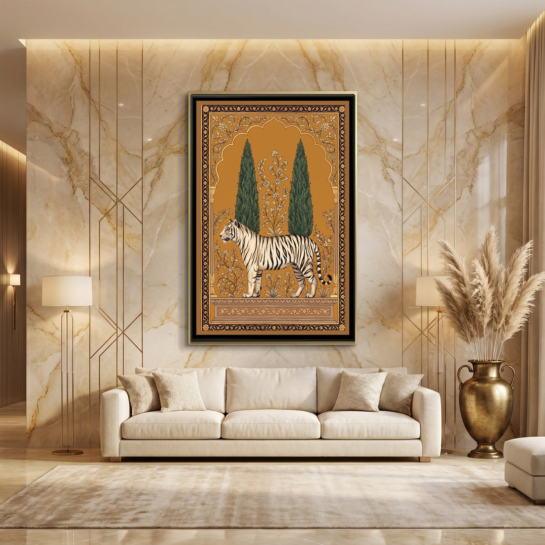 A Kolorkaari canvas in a floater frame, in a room