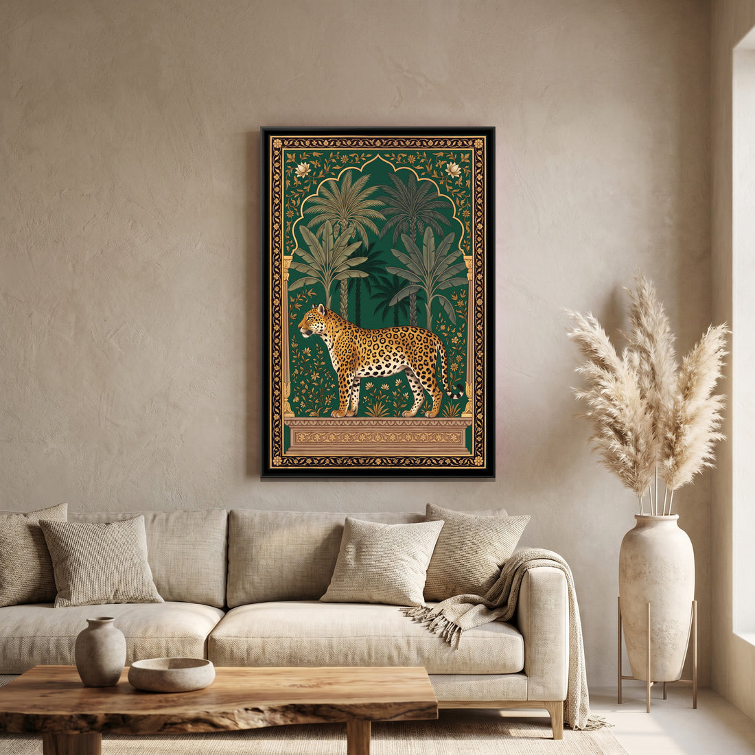 A Kolorkaari canvas in a floater frame, in a room