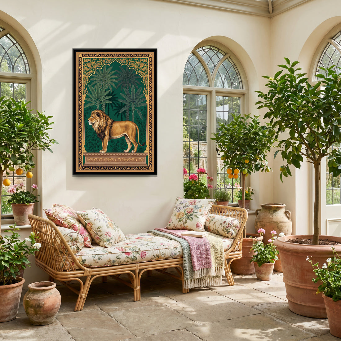 A Kolorkaari canvas in a floater frame, in a room