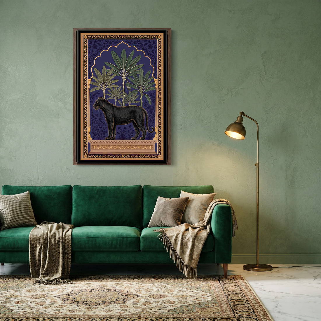 A Kolorkaari canvas in a floater frame, in a room