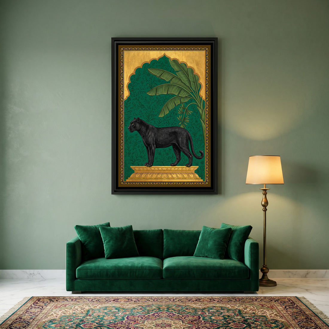 A Kolorkaari canvas in a floater frame, in a room