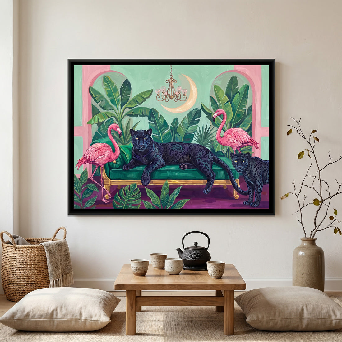 A Kolorkaari canvas in a floater frame, in a room
