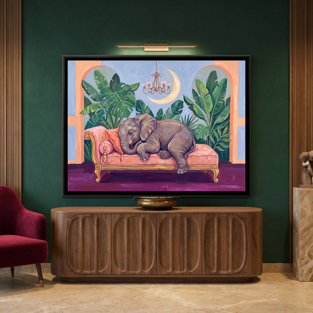 A Kolorkaari canvas in a floater frame, in a room