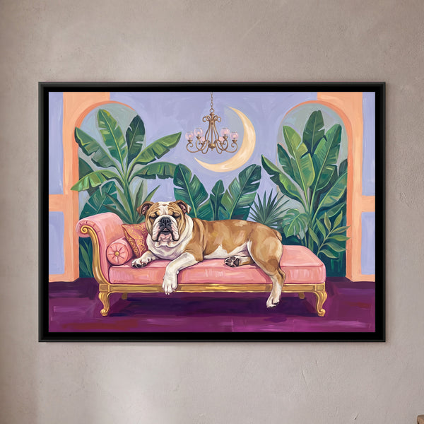 Bulldog on a Blush Daybed