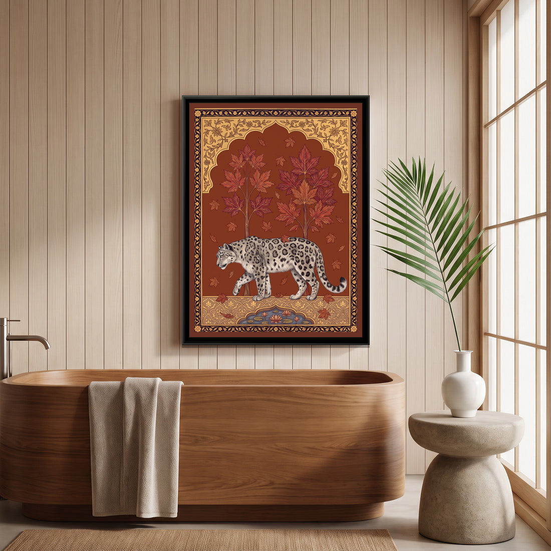 A Kolorkaari canvas in a floater frame, in a room