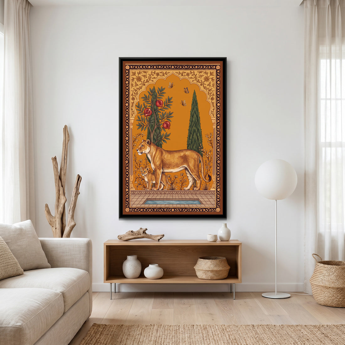 A Kolorkaari canvas in a floater frame, in a room