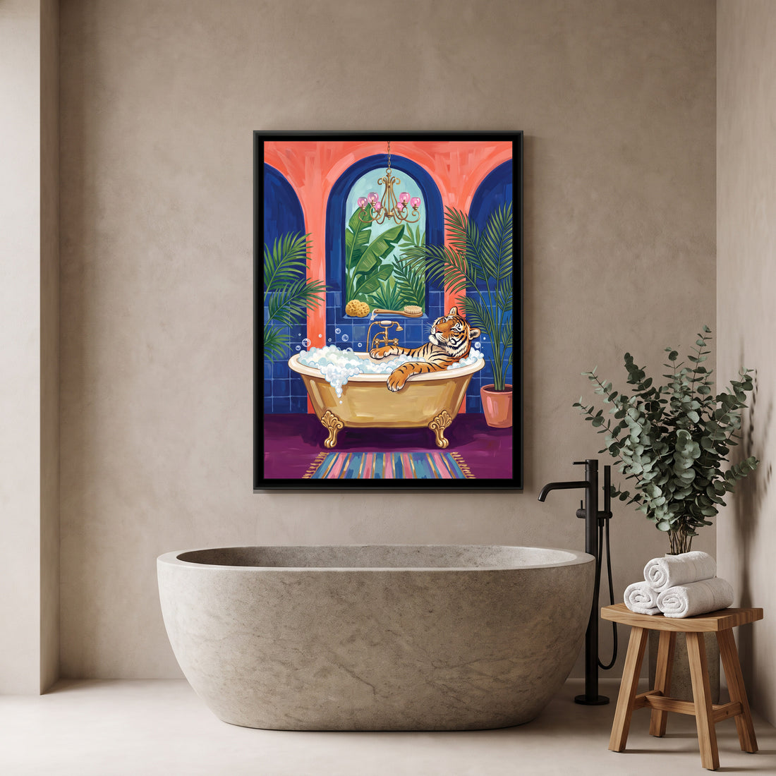 A Kolorkaari canvas in a floater frame, in a room
