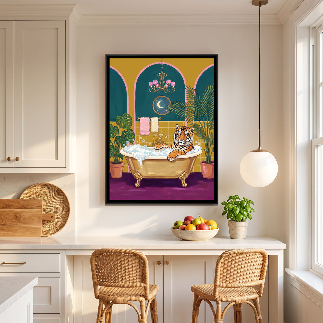 A Kolorkaari canvas in a floater frame, in a room