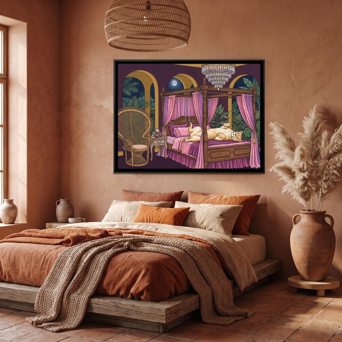 A Kolorkaari canvas in a floater frame, in a room