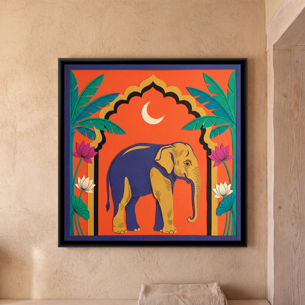Elephant under a Palm Arch in Cut Paper