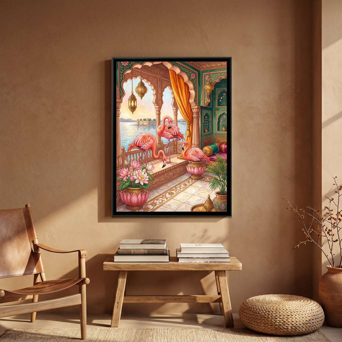 A Kolorkaari canvas in a floater frame, in a room