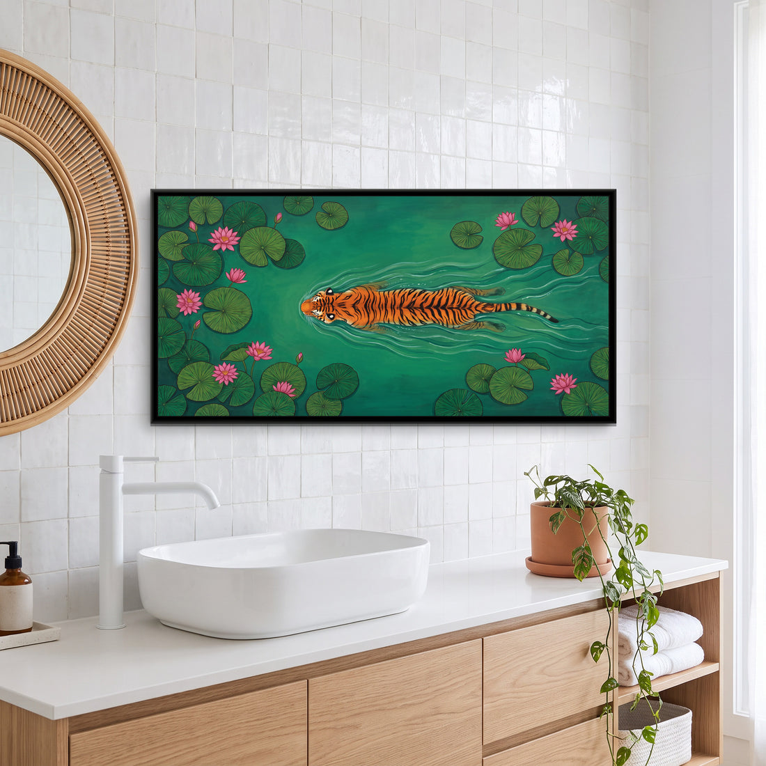A Kolorkaari canvas in a floater frame, in a room