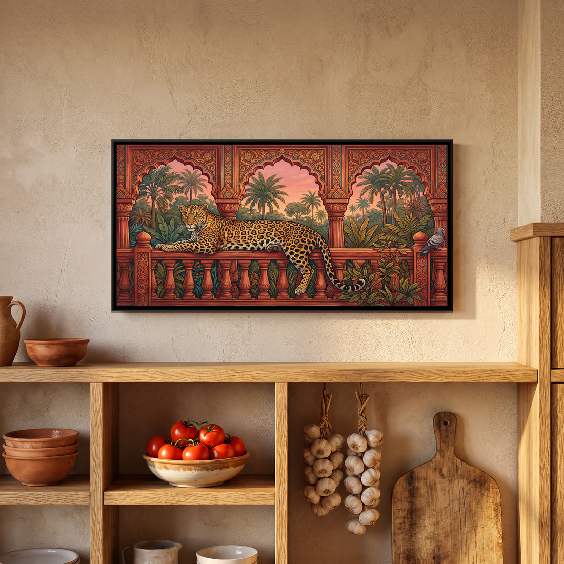 A Kolorkaari canvas in a floater frame, in a room