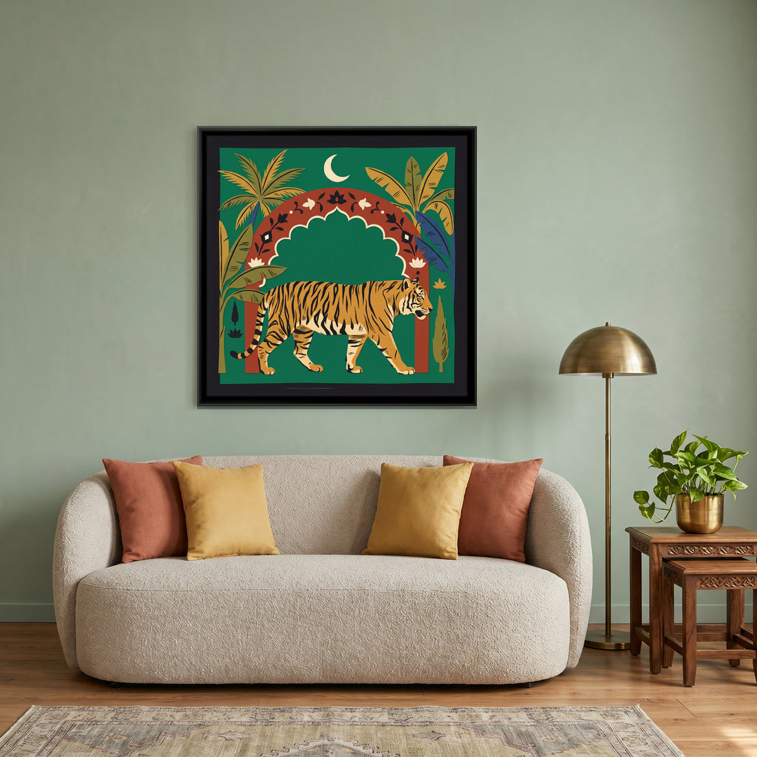 A Kolorkaari canvas in a floater frame, in a room