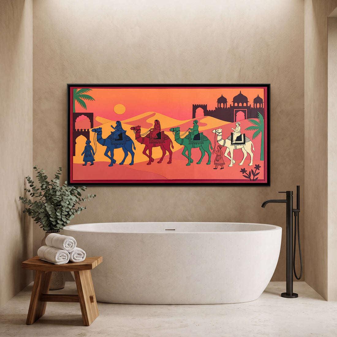 A Kolorkaari canvas in a floater frame, in a room