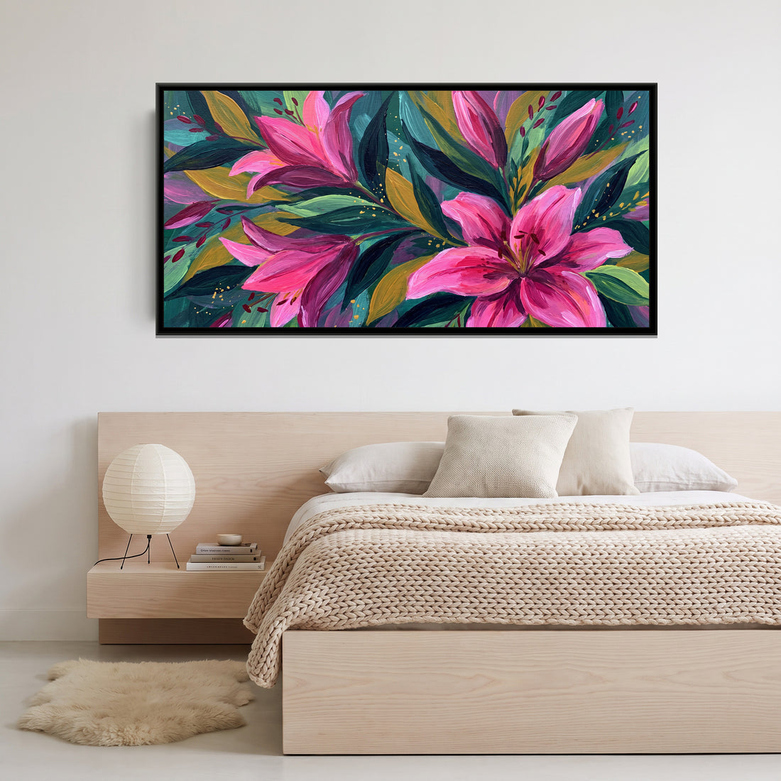 A Kolorkaari canvas in a floater frame, in a room