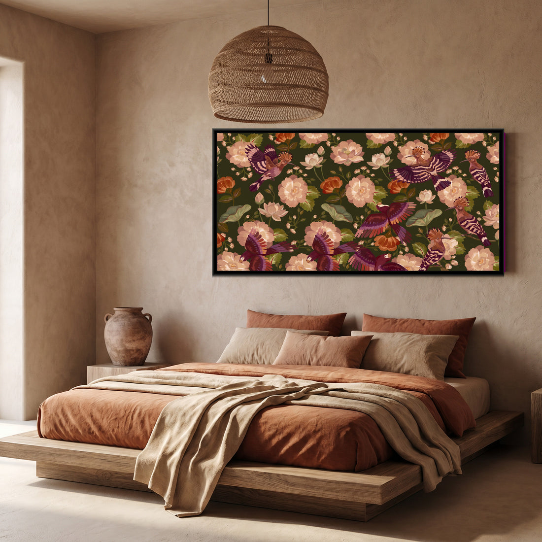 A Kolorkaari canvas in a floater frame, in a room