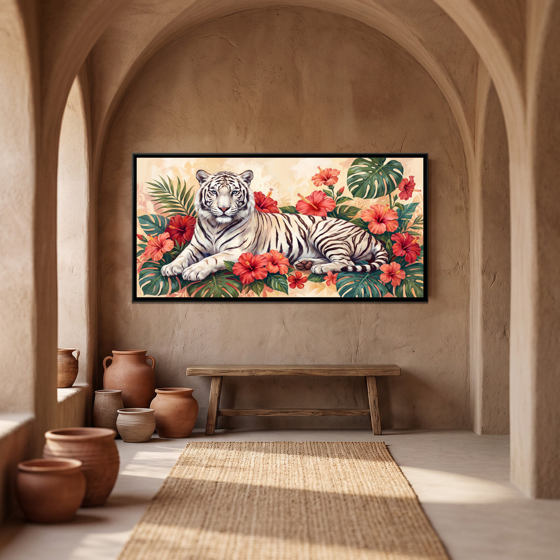 A Kolorkaari canvas in a floater frame, in a room