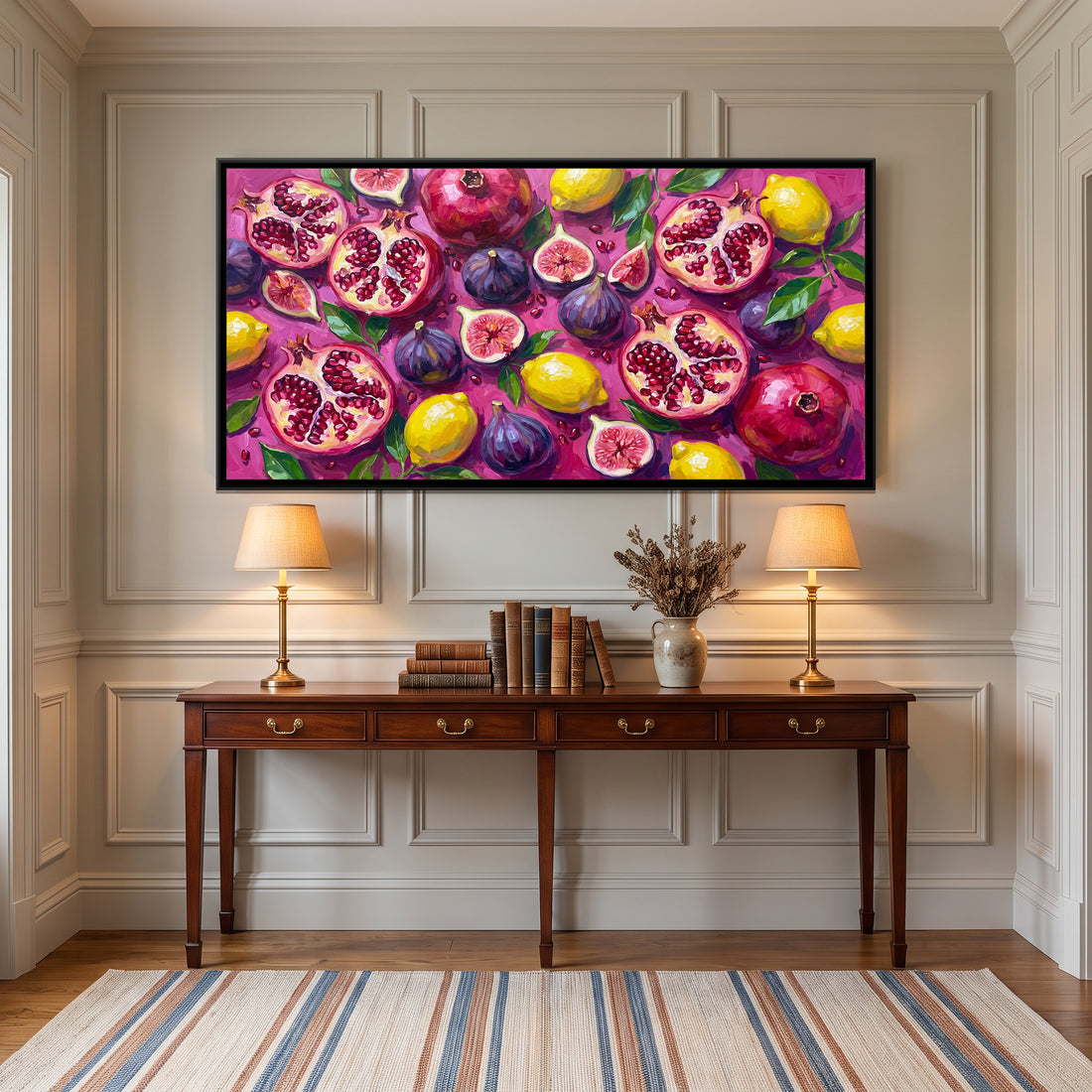 A Kolorkaari canvas in a floater frame, in a room