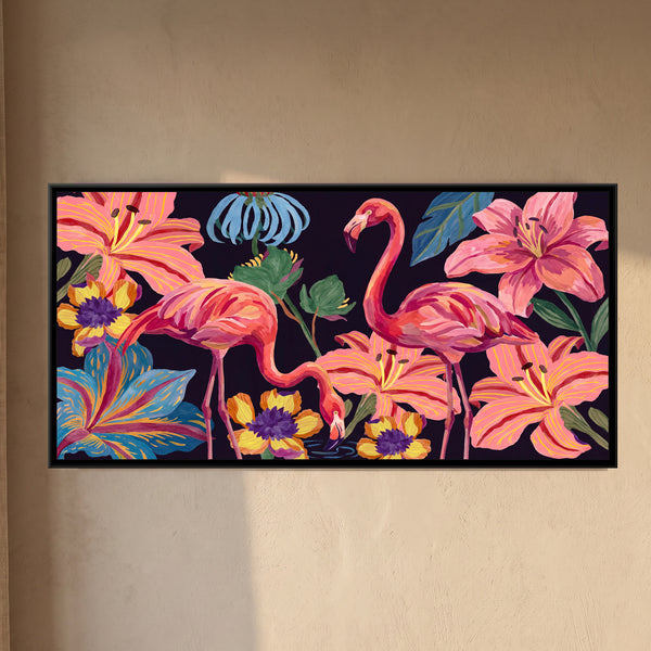 Flamingos among Giant Lilies