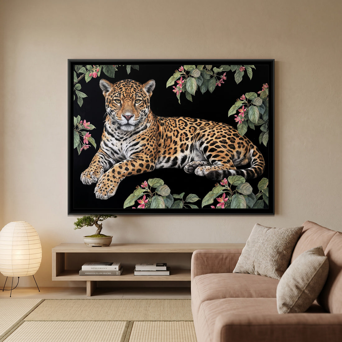 A Kolorkaari canvas in a floater frame, in a room