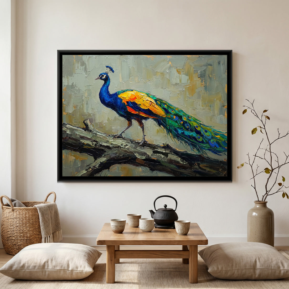 A Kolorkaari canvas in a floater frame, in a room