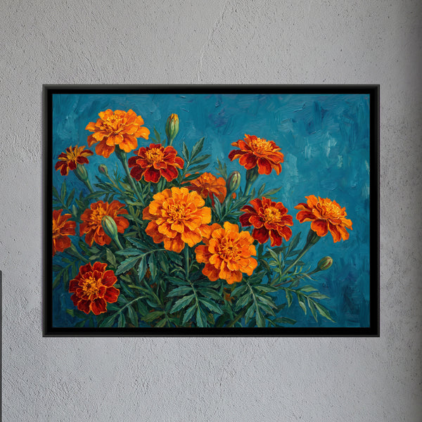 Marigolds on Teal