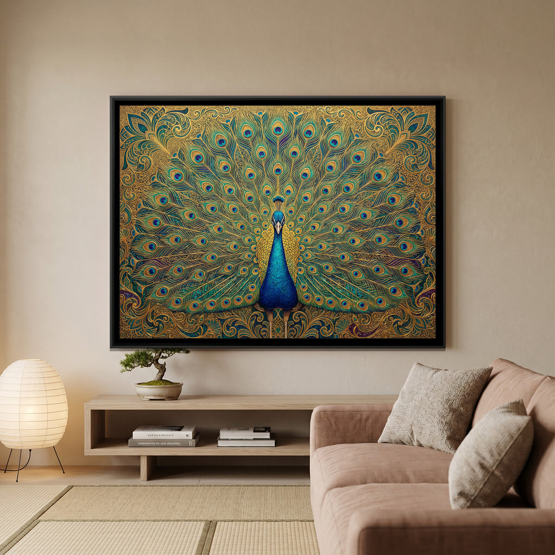 A Kolorkaari canvas in a floater frame, in a room