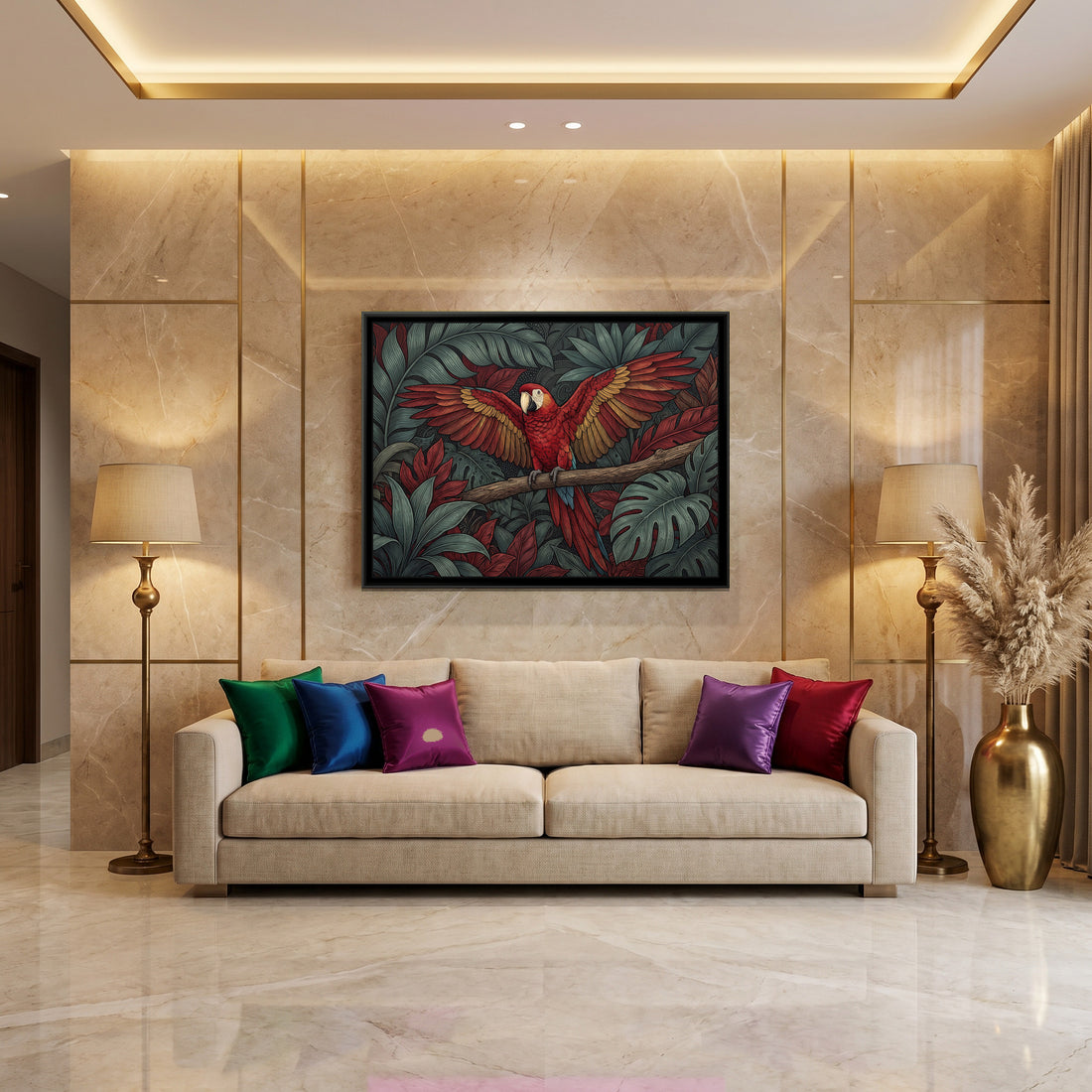 A Kolorkaari canvas in a floater frame, in a room