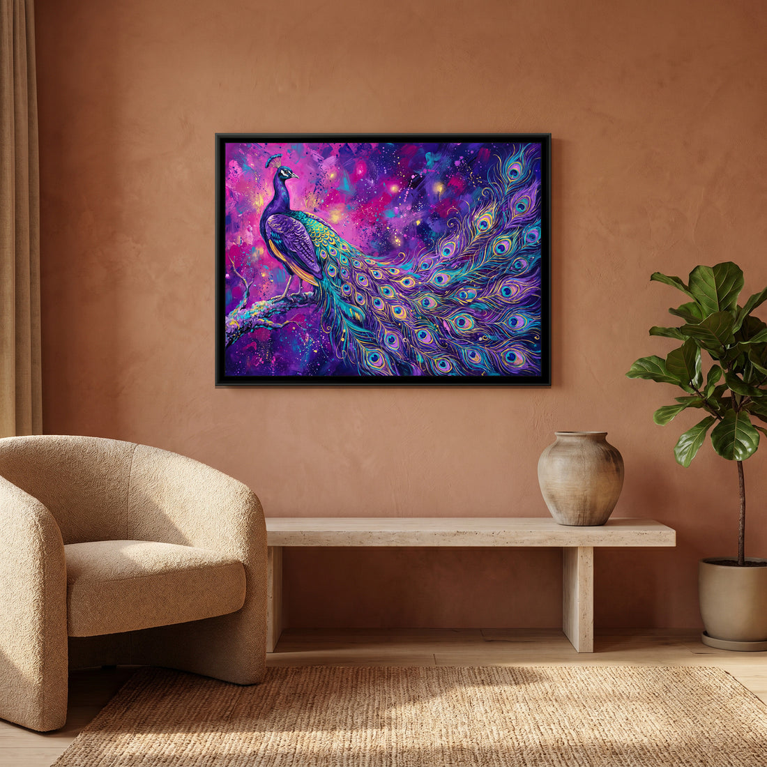 A Kolorkaari canvas in a floater frame, in a room