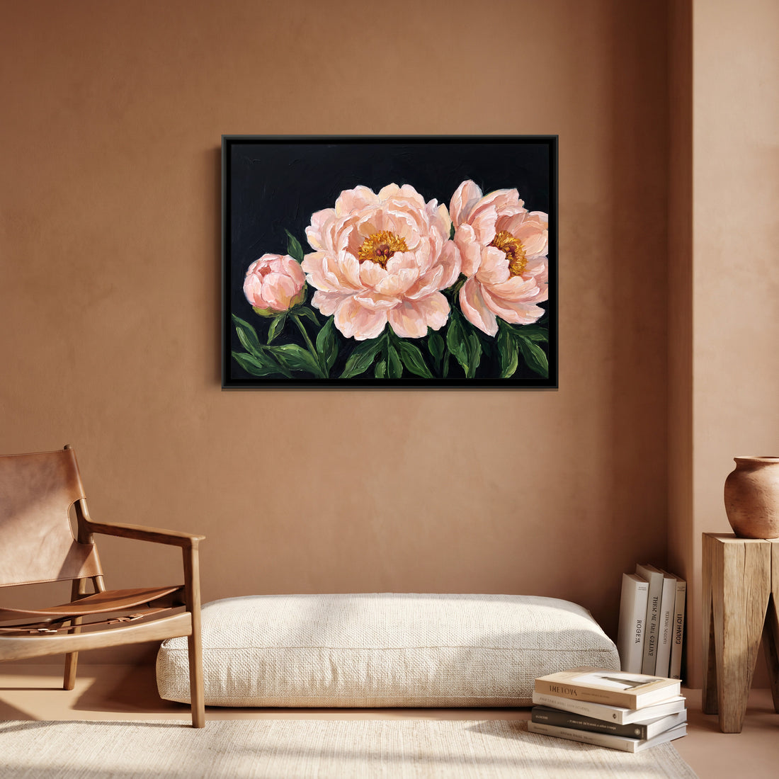 A Kolorkaari canvas in a floater frame, in a room