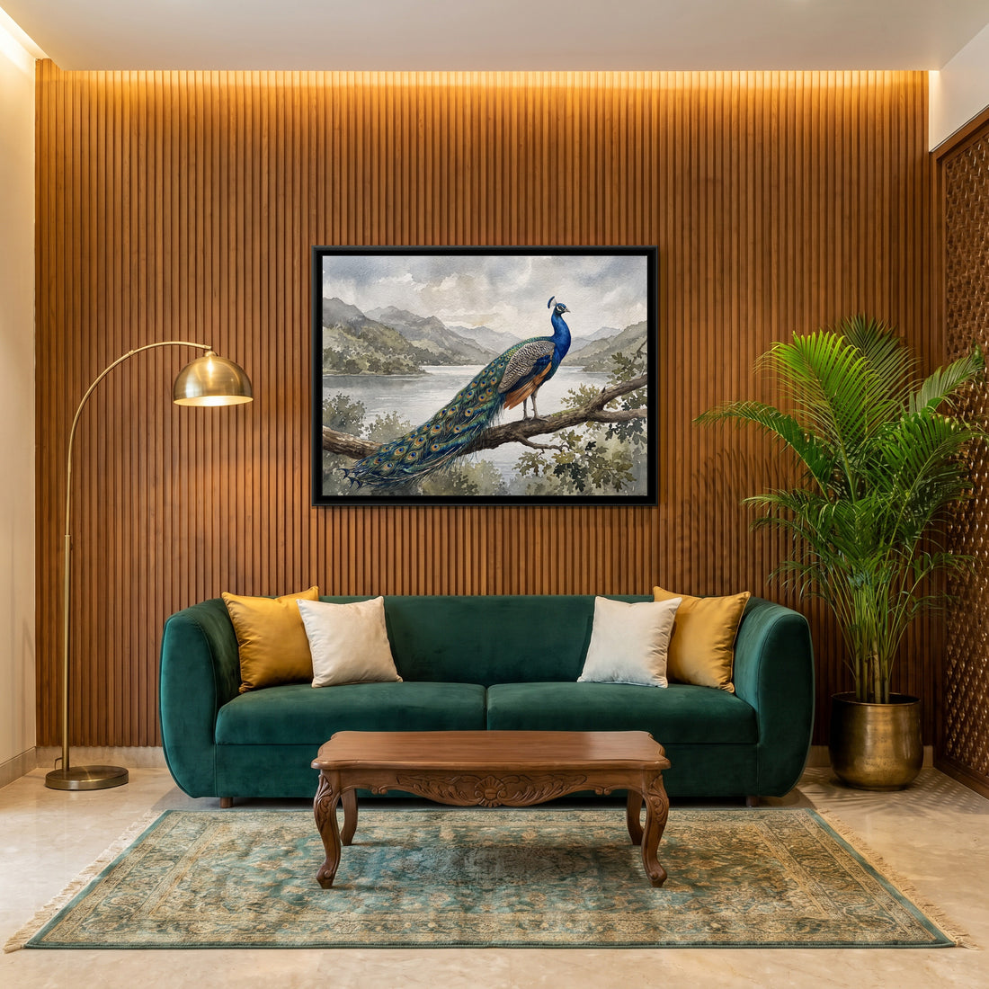 A Kolorkaari canvas in a floater frame, in a room