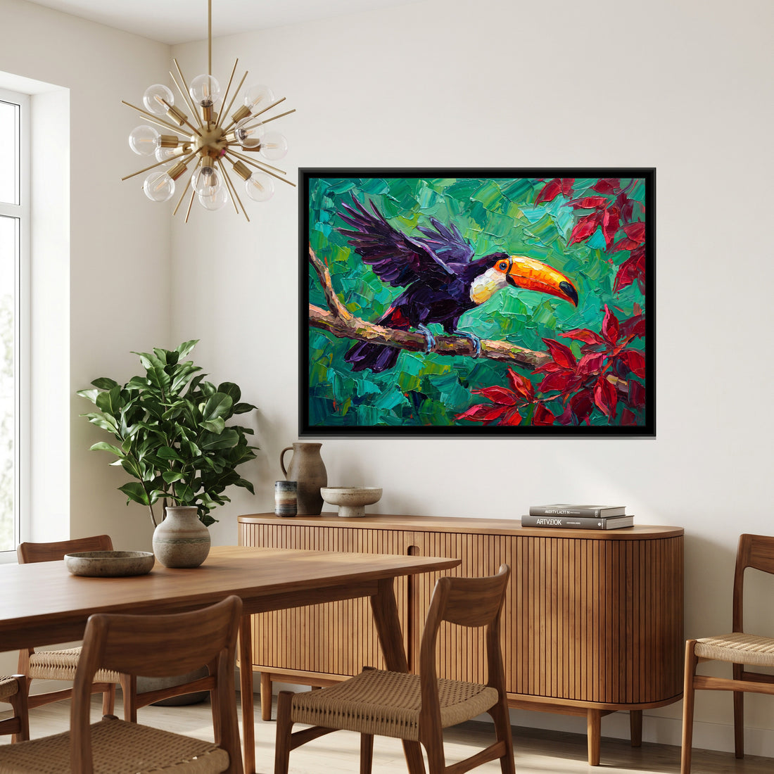 A Kolorkaari canvas in a floater frame, in a room