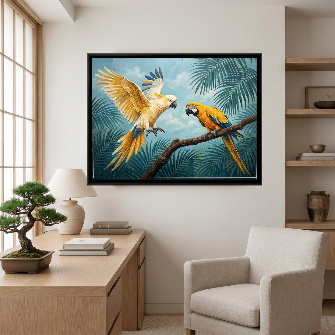 A Kolorkaari canvas in a floater frame, in a room