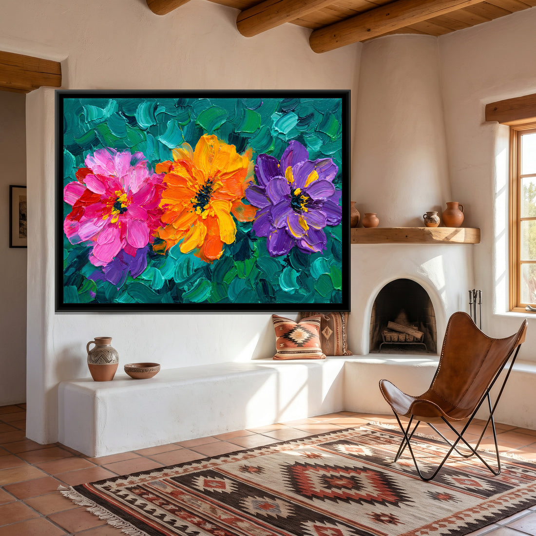 A Kolorkaari canvas in a floater frame, in a room