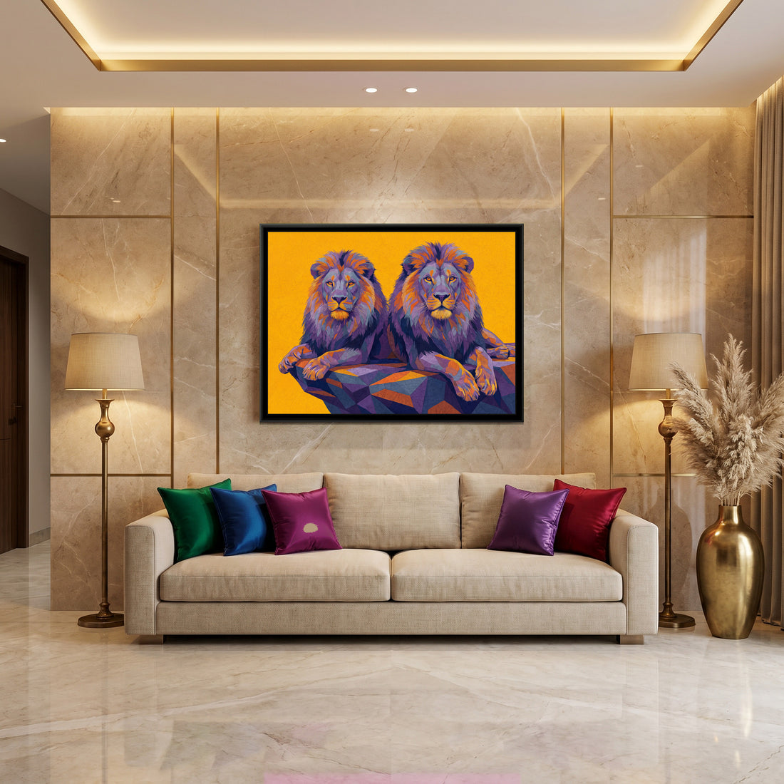 A Kolorkaari canvas in a floater frame, in a room