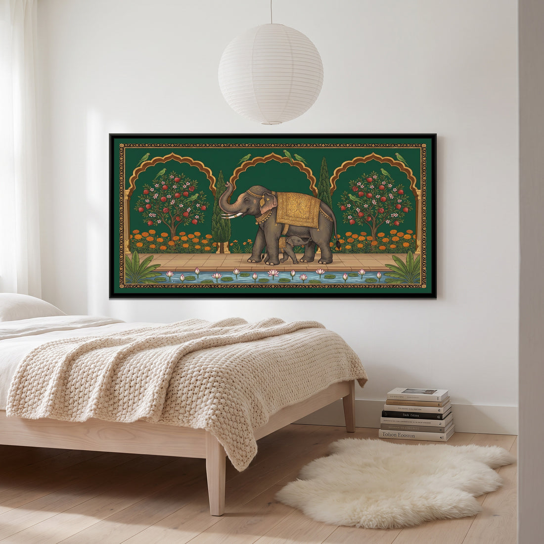 A Kolorkaari canvas in a floater frame, in a room