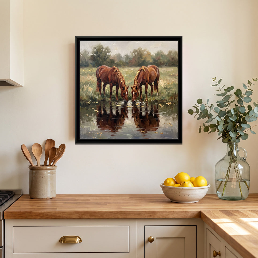 A Kolorkaari canvas in a floater frame, in a room