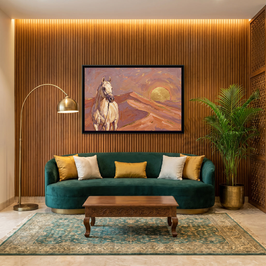 A Kolorkaari canvas in a floater frame, in a room