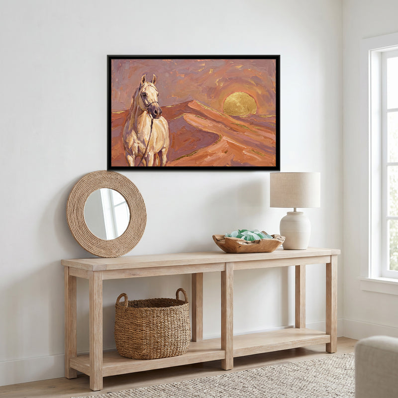 Marwari Horse at Desert Dusk - canvas art shown in a second room setting