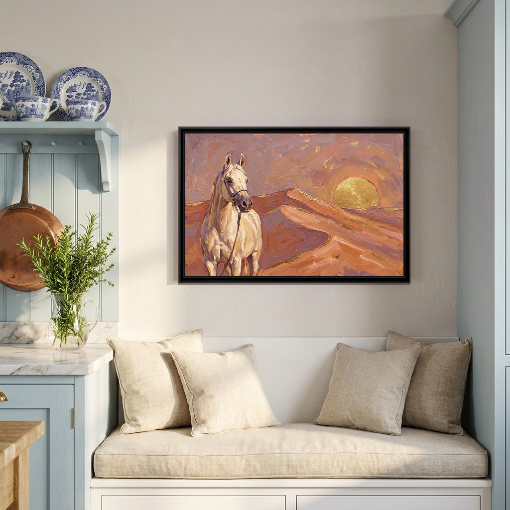 Marwari Horse at Desert Dusk - canvas art shown in a second room setting